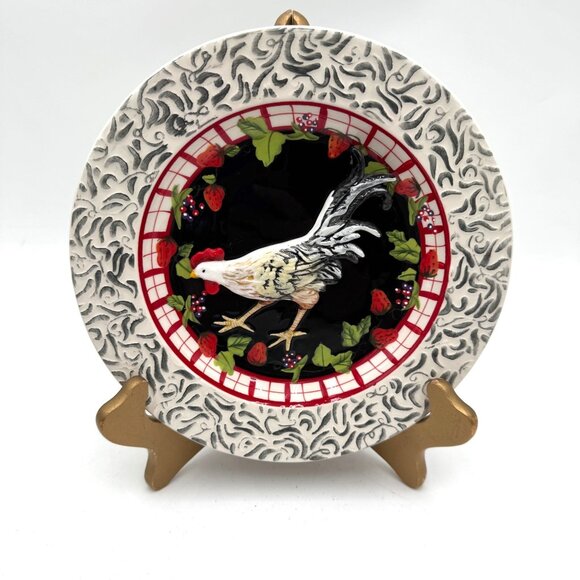 Vintage Bella Casa by Ganz Hand Painted Hen Chicken 3D Wall Plate Decor black wh - Picture 1 of 15